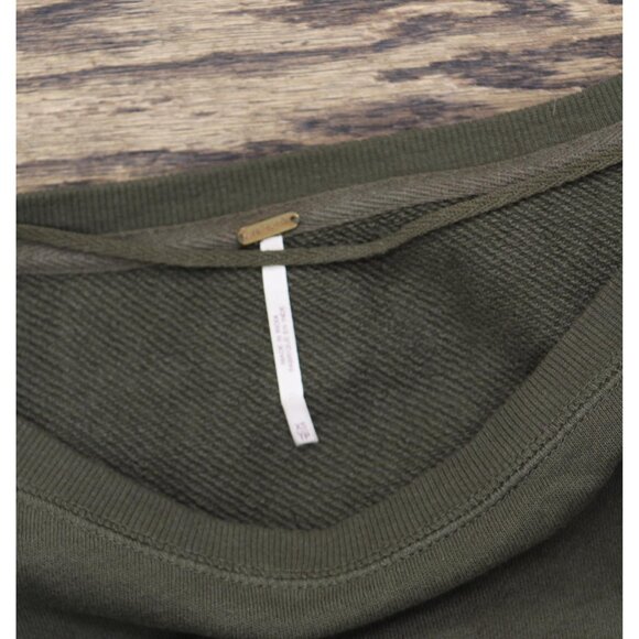 Free People Fringe Pullover Cropped Sweater Cotton Dolman Sleeve Green XS - Picture 3 of 7